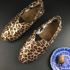 🛍 Toms Leopard Gold Metalic Alpargata Slip-on Shoes, GUC, Size EU 36 US 5.5